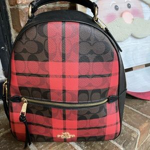 Coach red & black Buffalo pattern backpack/bag, front zipper pocket, *new*
